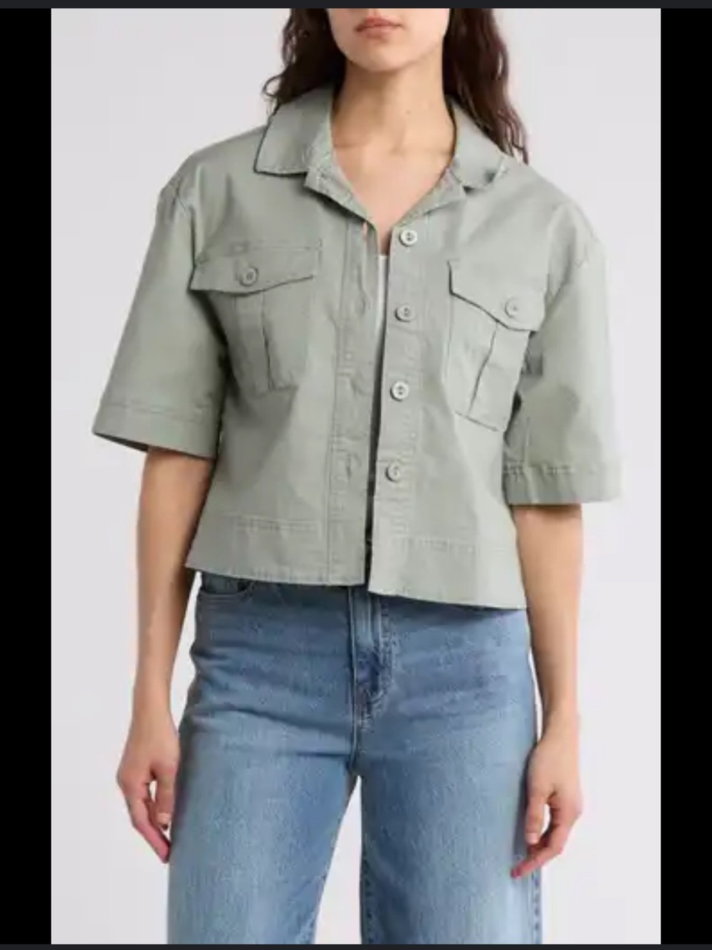 Habitual Cropped Button-Front Utility Jacket in Sage